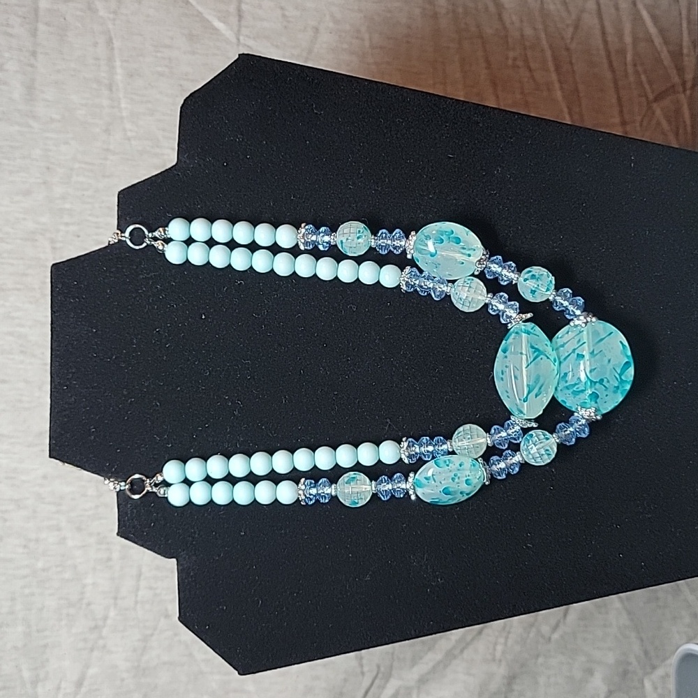 Upcycled Layered Necklace in Blue